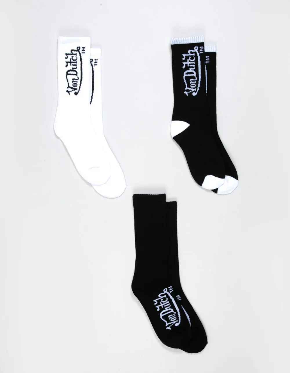 VON DUTCH 3 Pack Mens Crew Socks, Black  &  White