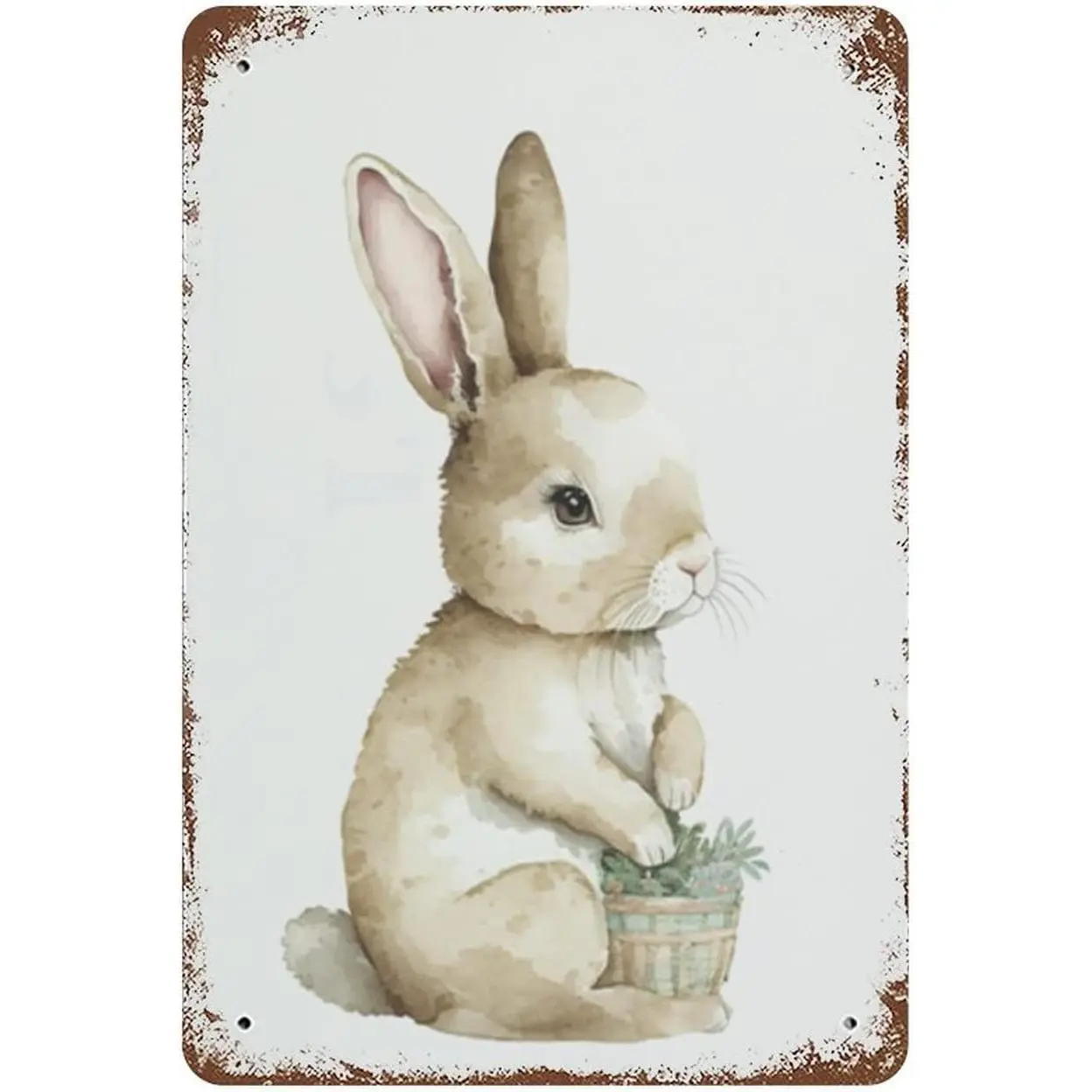 Easter Decorations for The Home Easter Bunny Rabbit Vintage Metal Tin Sign, Easter Primitive Country Wall Decor Bunny Art, Rustic Easter Gifts for Kids Family Office Classroom Home