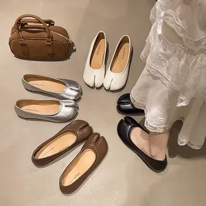 Comfort Split Toe Tabi Shoes, Women's Slip On Ballet Flats, Soft PU Leather Casual Flat Shoes, Versatile Split Toe Loafers for Daily, Office, OOTD & Street Fashion
