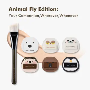Momo's Workshop Adorable Animal Set 6 Mini Powder Puffs & 1 Brush for All Skin Types Creates Natural Smooth Makeup Look Travel Friendly Individually Packaged