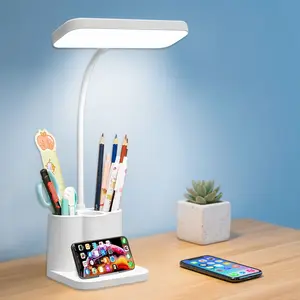 LED Desk Lamp Rechargeable Desk Lamp with Touch Control Stepless Dimming 3-Color Modes Pen Holder and Night Light Gooseneck Desk light for Study Reading