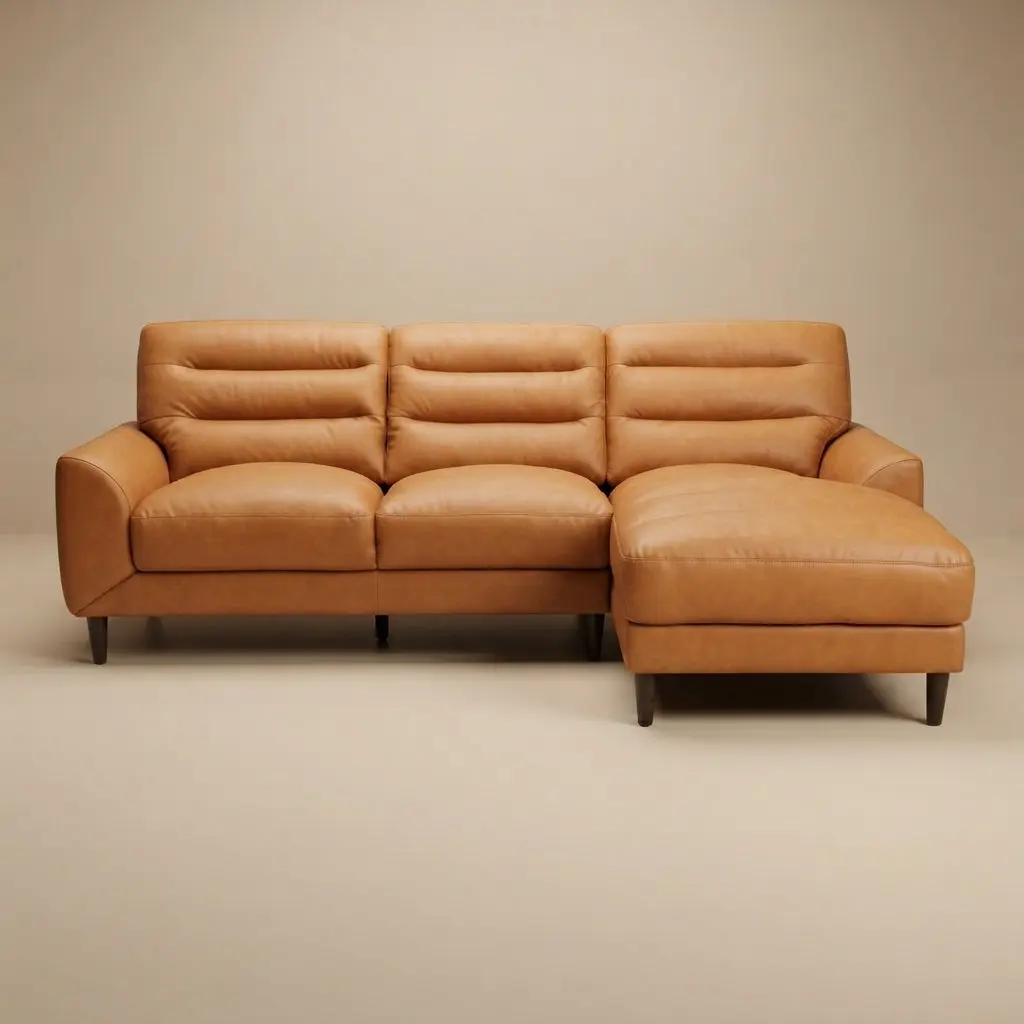 Barton Tan Leather Right Facing Sectional Sofa