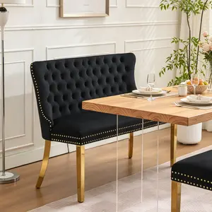 45.6" Wide Velvet Double Dining Loveseat Bench, 2-Seat Tufted Bench with Wing Back, Gold-Plated Legs