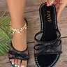 Leopard Print Mesh Bow Decor Fashion Flat Slides, Casual One-Band Slip-On Slide Sandals, Comfortable Women's Footwear for Daily Use, Fashionable Footwear