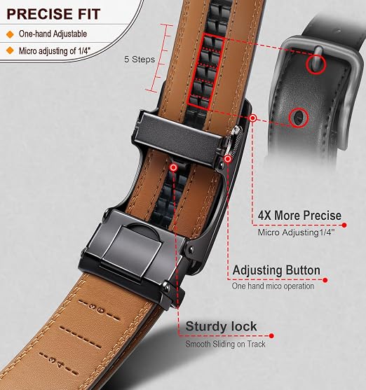 BULLIANT Men's Ratchet Leather Belt - Easy Release Adjustable Buckle, Trim-to-Fit Textured Design, Dress & Casual Accessories, Gift Box Included