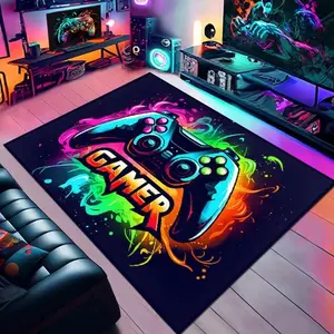 Vibrant Cyberpunk Style Gaming Controller Design Rectangle Rug, Durable Indoor Carpet for Game Rooms, Perfect Gift for Gamers, Universal Setting, Video Game Rug