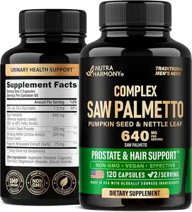 Saw Palmetto for Men 640mg - Pumpkin Seed | Nettle | Zinc & Pygeum - Prostate Health & Urinary Supplement - DHT Blocking & Hair Support - 45% Fatty Acids, Clinical Strength - Made in USA, 120 Capsules