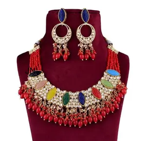 Party Wear Gold Plated Carved Stone Necklace Set