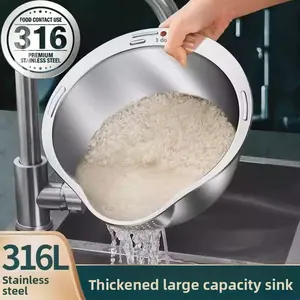 Premium 316L Stainless Steel Rice Washing Basket Multifunctional Kitchen Colander for Draining Vegetables and Fruits with Ergonomic Handle for Home Kitchen Use