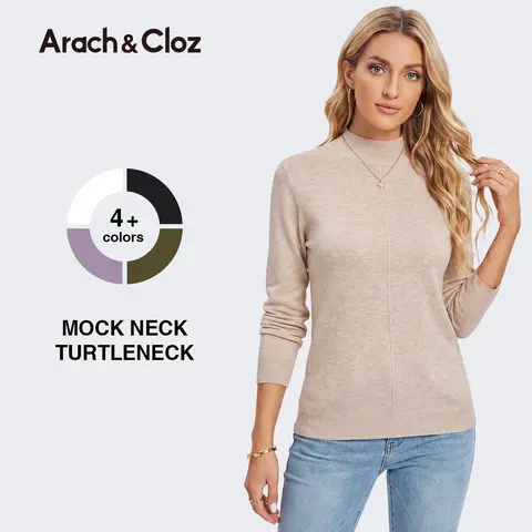 Arach&Cloz Womens Spring 2026 Sweater Tops Business Casual Outfits Work Mock Neck Long Sleeve Turtleneck Dressy Pullover
