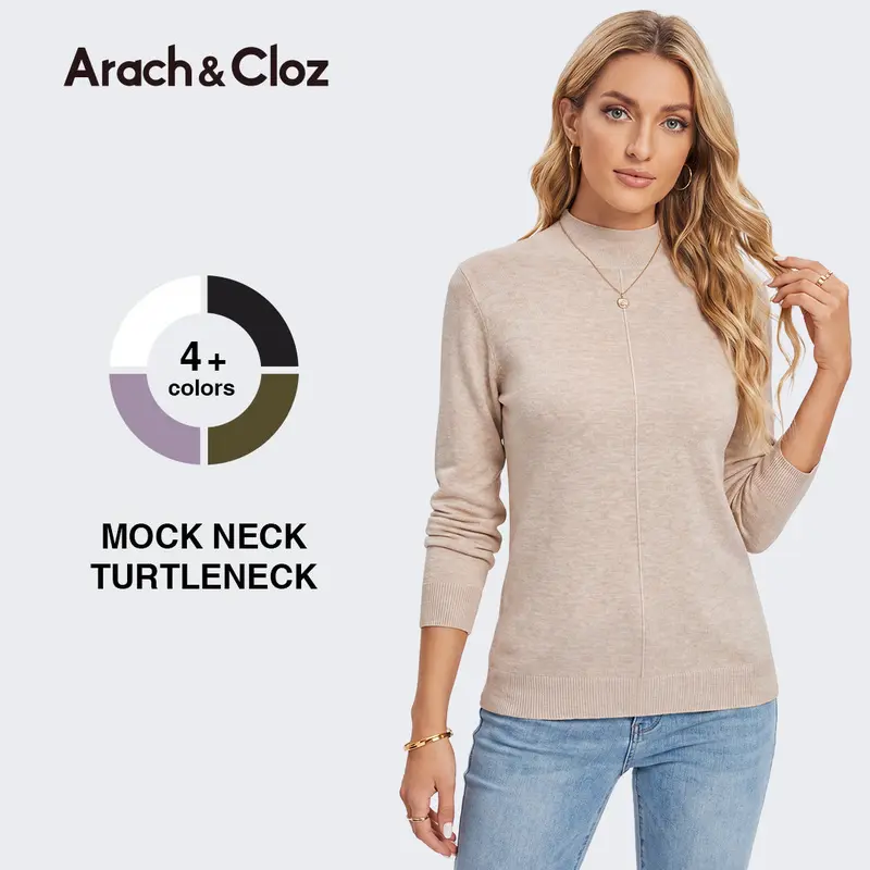 Arach&Cloz Womens Spring 2026 Sweater Tops Business Casual Outfits Work Mock Neck Long Sleeve Turtleneck Dressy Pullover