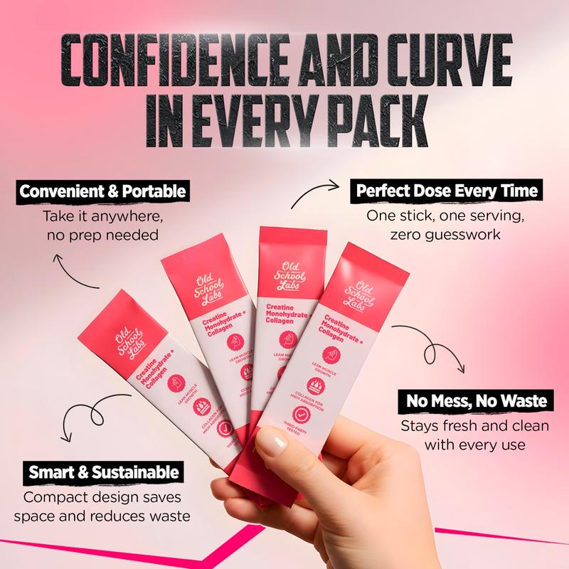 Creatine Stick Packs for Women | 5000mg Creatine Monohydrate, 2000mg Collagen & BCAA 2:1:1