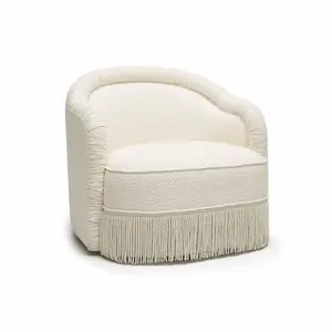 Timeless Minimalist Barrel Lounge Chair with Fringe Upholstery