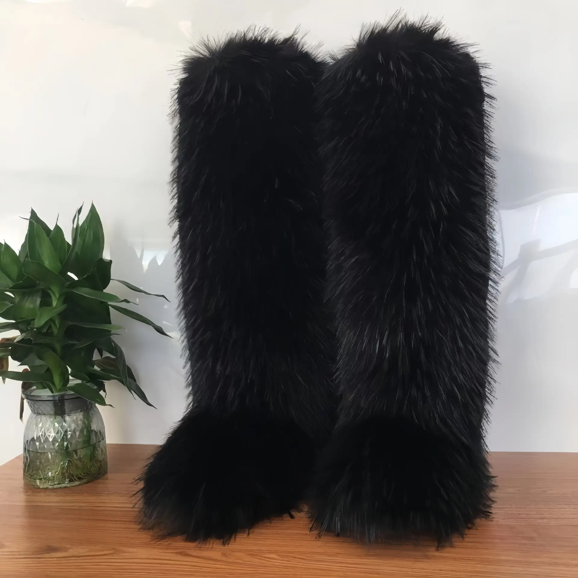 Faux Mongolian  raccoon fur long  boots fake fur long boots