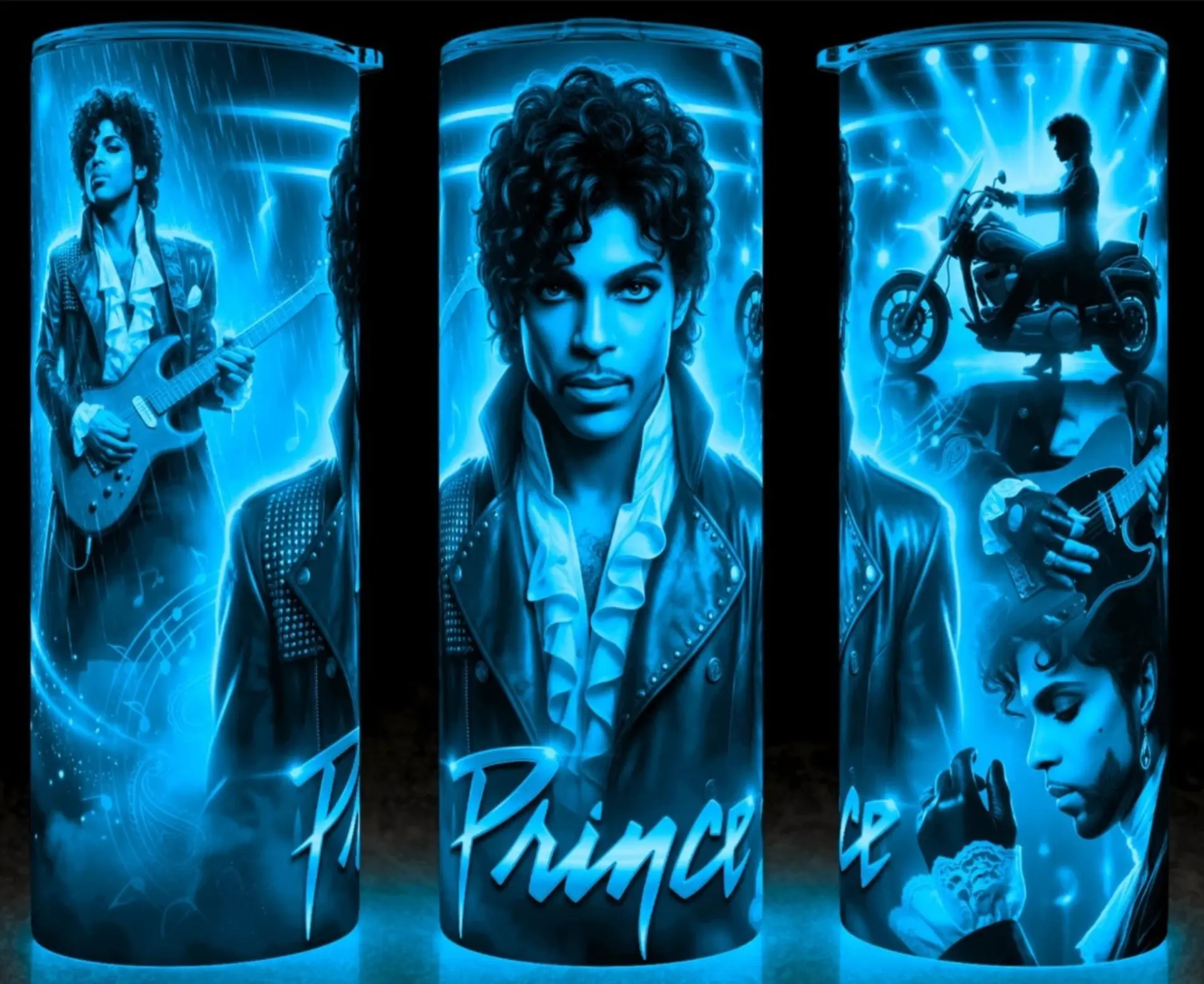 Glow in the Dark Prince Purple Rain Music Legend Cup Mug Tumbler 20oz with Lid & Straw, Stainless Steel, Lightweight Design for Hydration - Reusable, Stylish