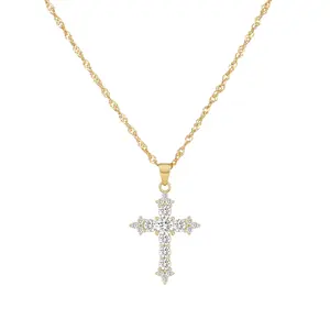 EAMTI 18K Gold Plated 925 Sterling Silver Cross Necklace Dainty Small Cross Pendant Choker Cubic Zirconia Charm Pendant Chain Necklace Best Friend Birthday Gifts for Women Sister Mom Wife Her Friend Party