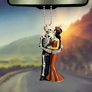 Halloween Creative Couple Skull Car Hanging Decoration Backpack Keychain Pendant, Unique Halloween Gift for Couples & Friends