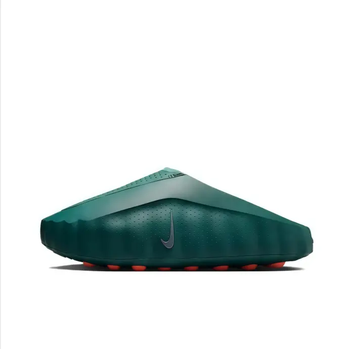 Slip on clog slides dark green molded perforated upper orange grip sole ergonomic comfy fit casual outing pool ready unisex minimalist lifestyle fashion footwear