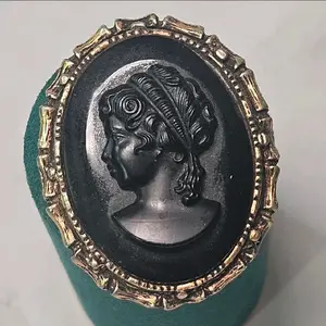 Black Glass Cameo with Bones