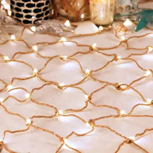 Impress Life Mediterranean Style Photo Hanging Wall Décor, Lighting Fish Net 59”x30” with 126 LEDs and Multifunction Remote for Picture Organizer, Nautical Wedding, Fishing Party, Night Light