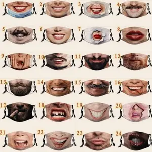 New personalized funny face simulation mask made of cotton fabric with sand carving and anti pinch ear mask, funny and dustproof, filter and washable