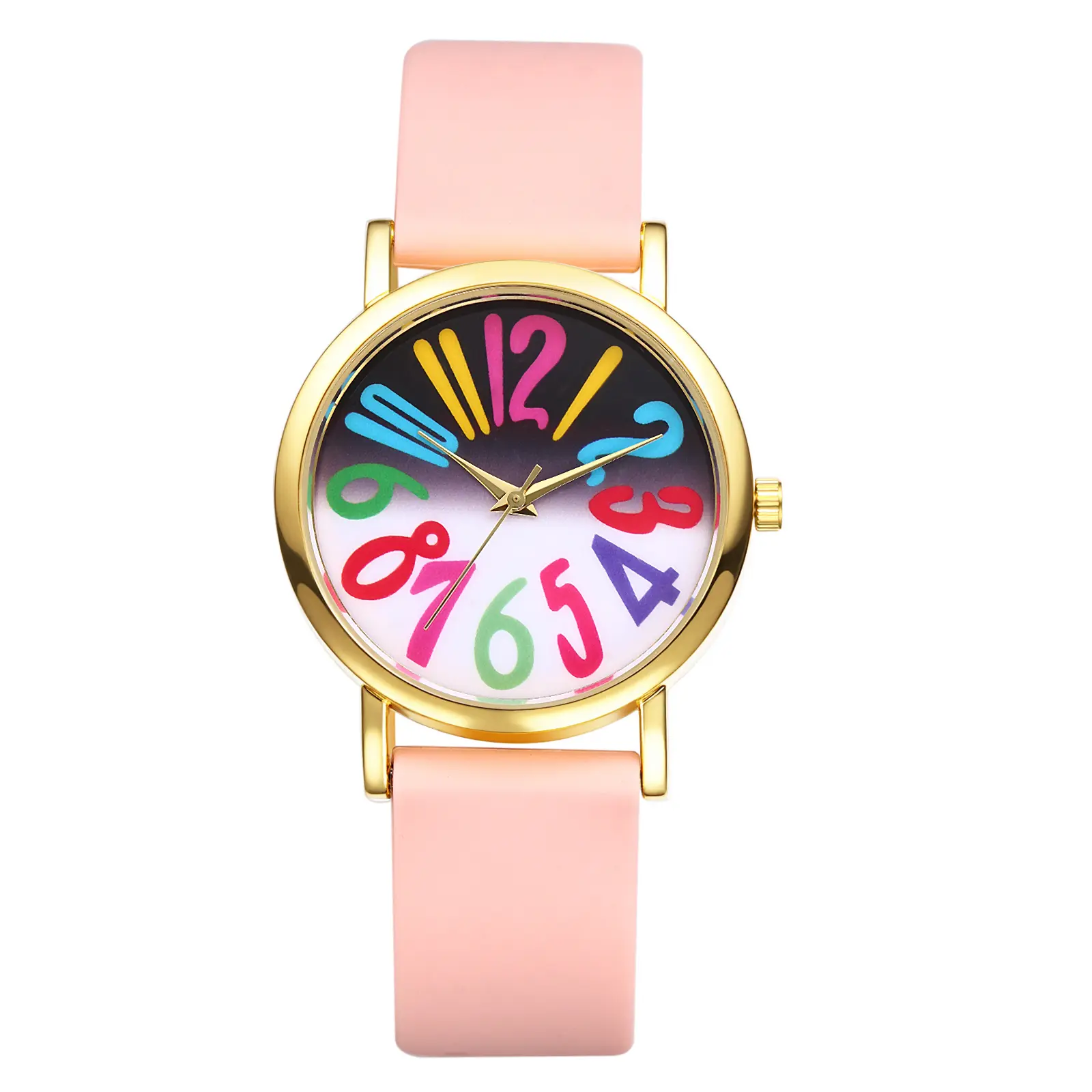 OIDEA Women's Fashion Watch - Elegant Round Dial, Colorful Large Arabic Numbers, Easy-Read Quartz Movement, Adjustable Pink Silicone Strap, Modern Trendy Wristwatch, Modern Trendy Watch, Fashionable Watches
