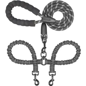 Dual Dog Leash, Double Dog Leash, 360 Swivel No Tangle Walking Leash, Shock Absorbing Bungee for Two Dogs