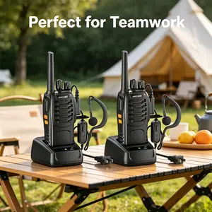 6 Pack Walkie Talkies with Earpieces, 16 Channel Rechargeable Handheld Two Way Radios, Portable Communication Radio with Flashlight & USB Charging Base, Outdoor Gear for Family Camping Hiking outdoorfun