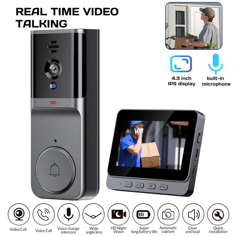 Wireless Video Doorbell with 4.3-inch Color Screen, 2.4G Connectivity, Night Vision & Waterproof Design,Long Battery Life,Includes Chime & Accessories,for Valentine’s Day Gift