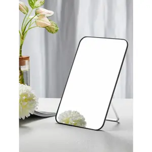 Desk Makeup Mirror, 8 x 5 inches Table Mirror with Foldable Stand and Hanging Hole Shaving and Travelling, Black NFL Wall Art Decal for Living Room Decor Metal Portable Vanity