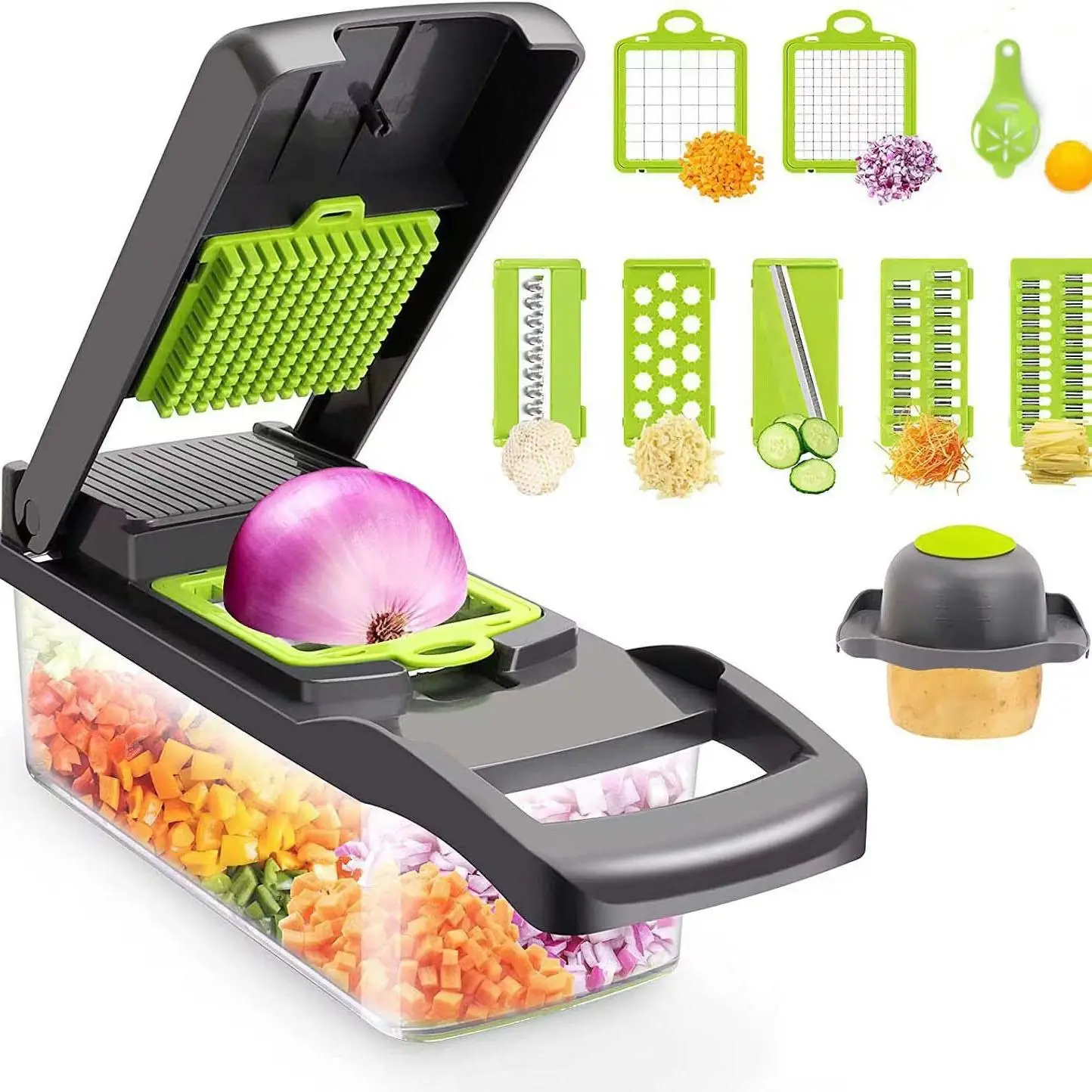 Multifunctional Vegetable Chopper, 1 Set Fruit & Vegetable Chopper with Blades, Manual Vegetable Cutter, Vegetable Grater, Kitchen Utensils & Gadgets