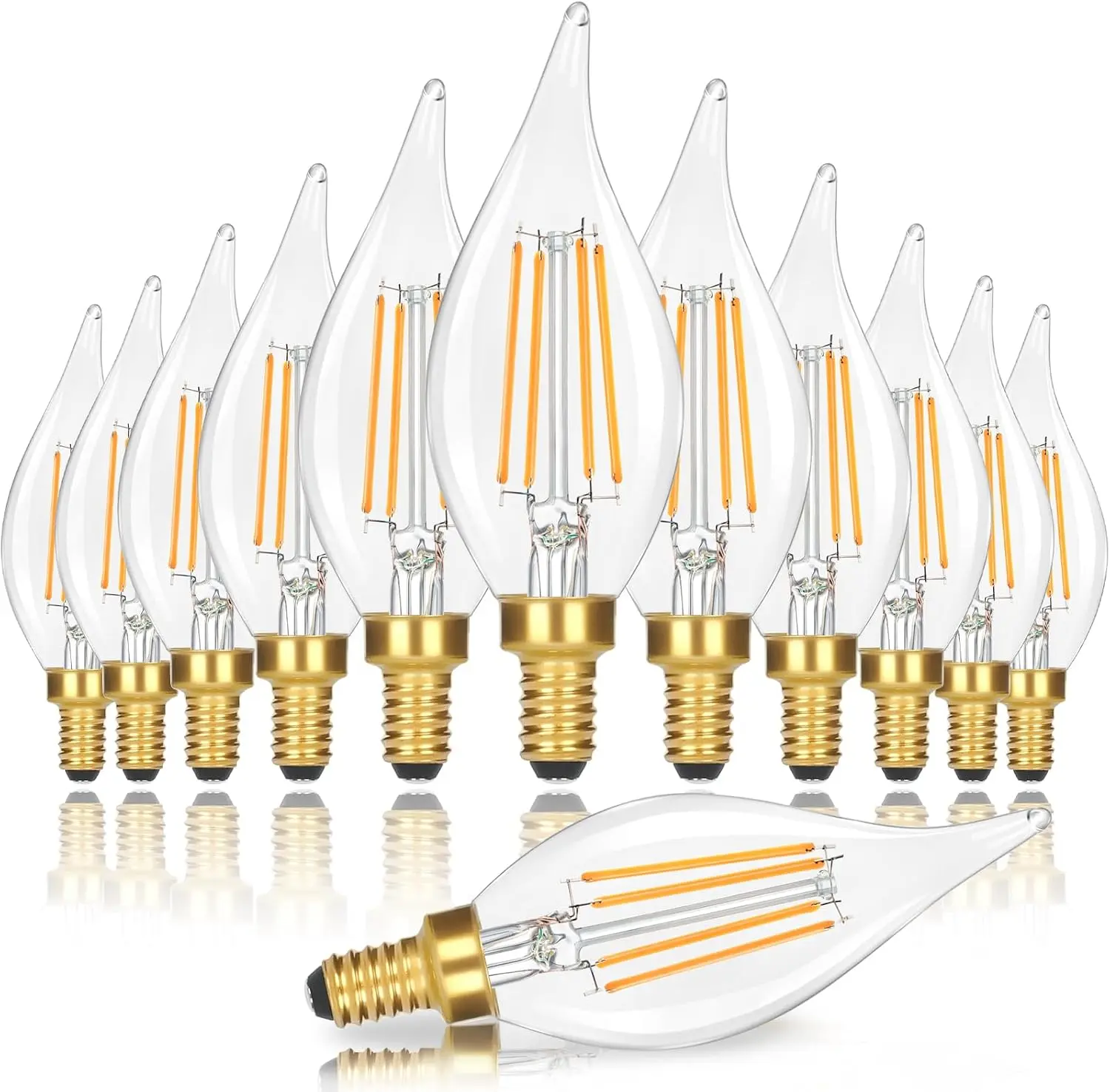 E12 Candelabra LED Light Bulbs, 4W 460 LM Flame Tip Candle Bulbs| Dimmable, 40W Equivalent, 2700K Soft Warm White Chandelier Light Bulbs, 12-Pack
