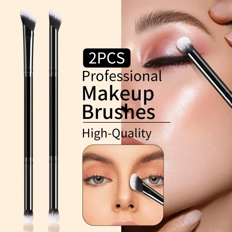Dual-Ended Eyeshadow Brush, Makeup Tool, Angled Detail Brush + Round Blush Brush, Multi-Functional Eye Makeup Tool, Essential Beauty Accessories, Makeup Brushes