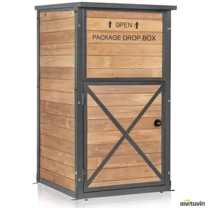 Aivituvin Package Delivery Box for Outside with Combination Lock - Contactless Delivery Box for Safe and Convenient Deliveries - Waterproof, Iron Frame Supported, Natural Fir Wood