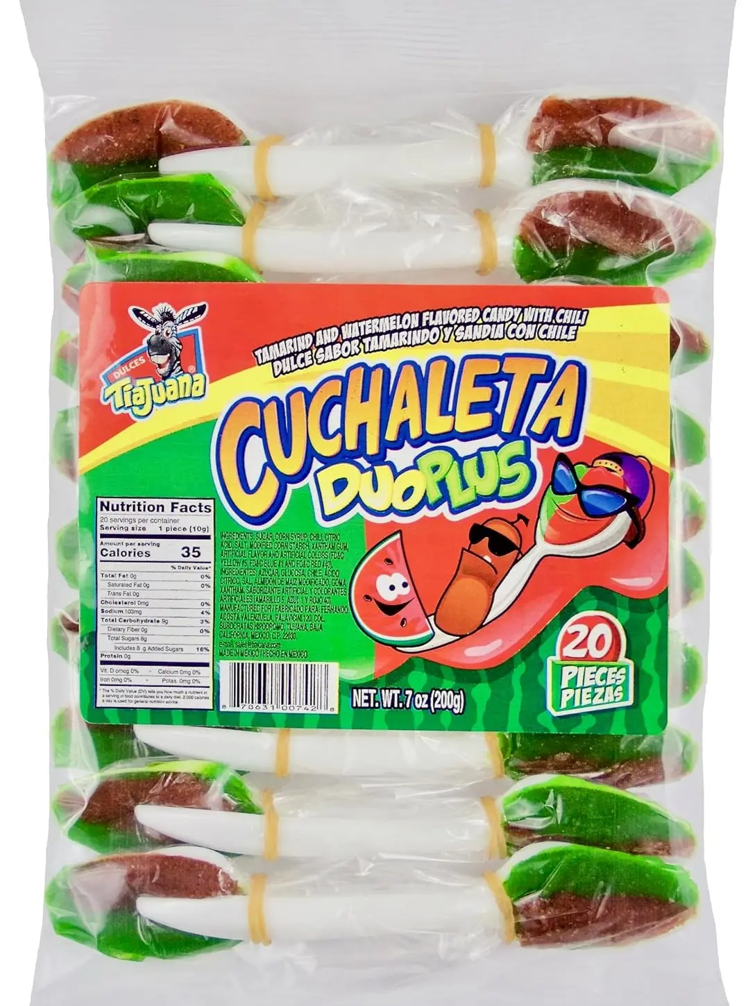 Tia Juana Cuchaleta DuoPlus WATERMELON and Tamarind Flavored Candy with Chili on a Spoon (20 pieces)
