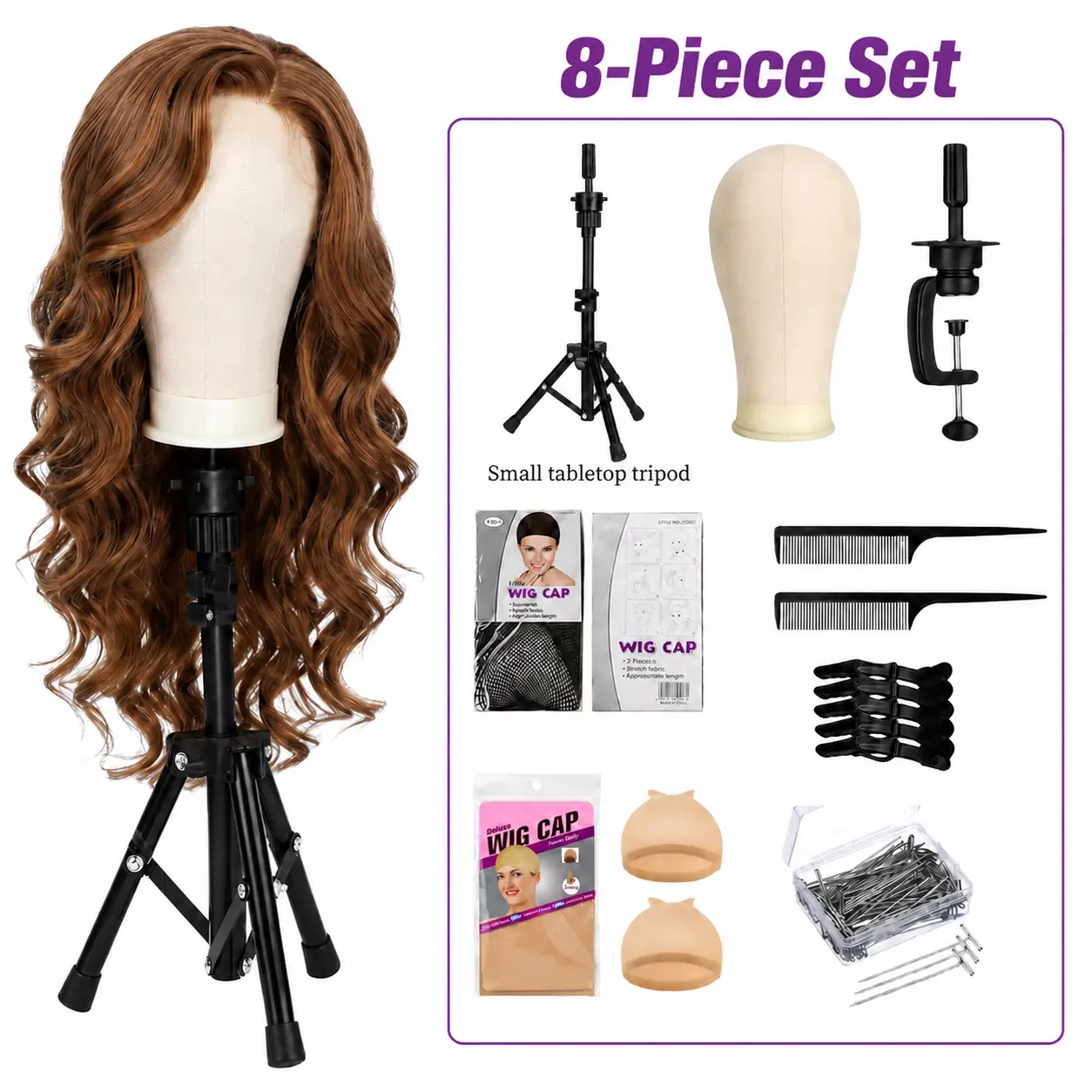 22" Canvas Cork Interior Mannequin Head Wig Set with Tripod Mount, Table C-Clamp Stand Holder, Patented Base - High-Density Tool for Wig Making, Styling, Synthetic Hair Extension & Display Human Hair Extensions Wig Tape