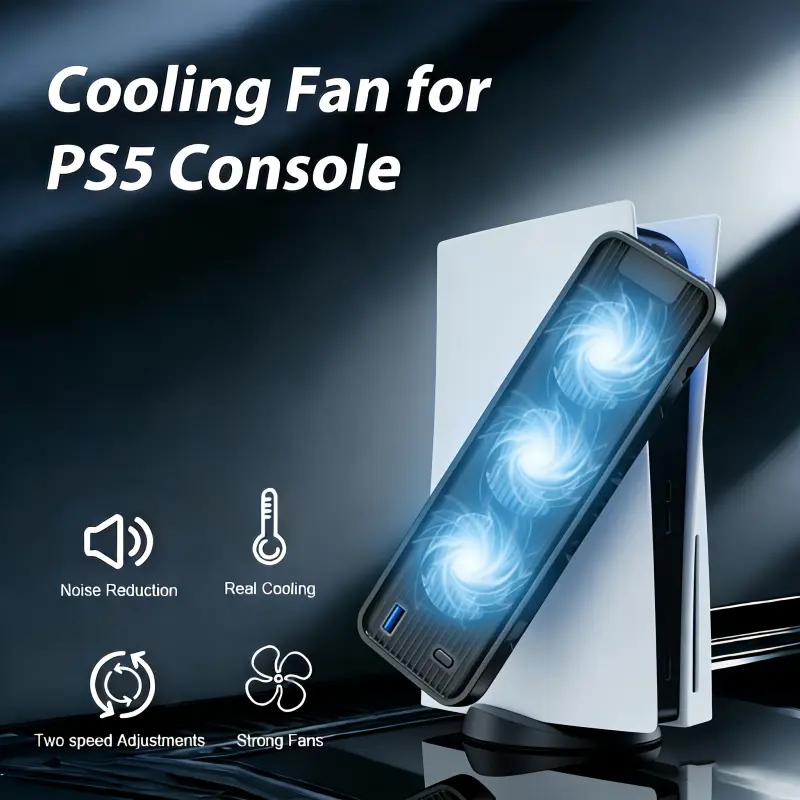 A cooling marvel designed exclusively for PS5, equipped with three fans for powerful cooling, rapid temperature reduction, low noise reduction, and enhanced gaming atmosphere. Ideal as a gift Cooling Products