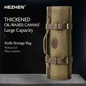 HEZHEN Chef Knife Bag Kitchen Accessories Kitchenware Knife Organizer Oil Wax Canvas Crazy Horse Lather Knife Roll Bag