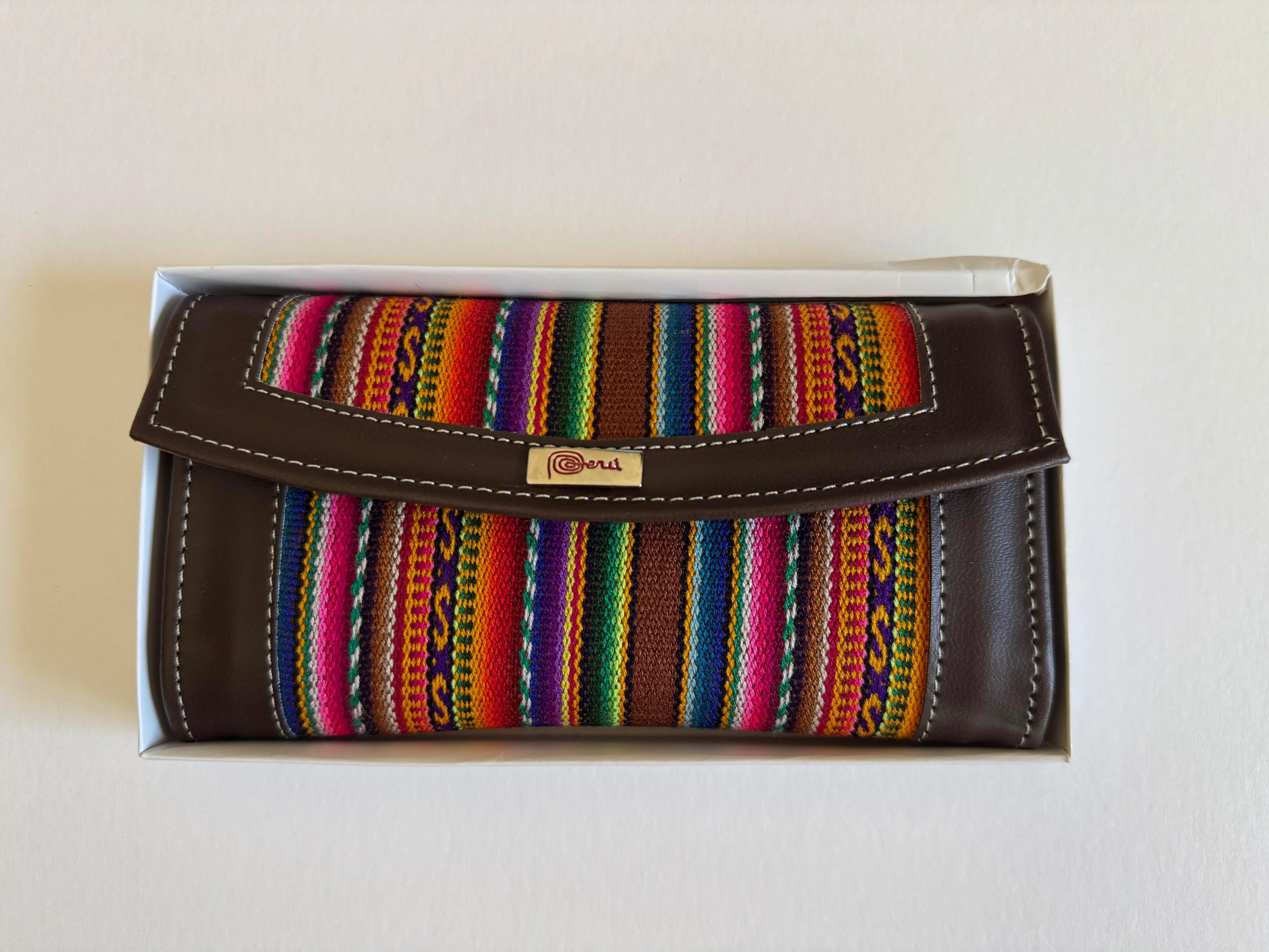Women's Handwoven Peruvian Aguayo Fabric Wallet - Fair Trade Andean Textile Clutch, Colorful Boho Leather Wallet, Peru Gift
