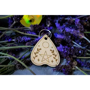 Celestial Planchette Laser Engraved Wooden Keychain
