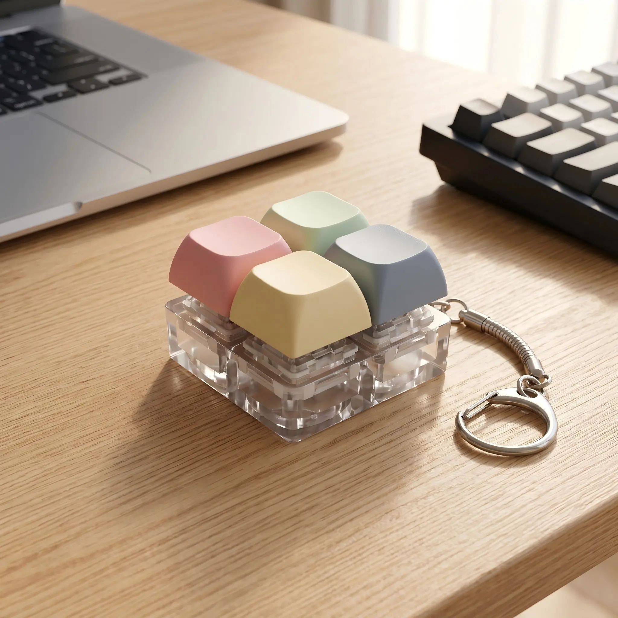 Keyboard Key Fidget Toy with Keychain, 2/3/4 Key Transparent Clicker Stress Relief Toy, Macaron Color Decompression Gadget for Kids Adults, Portable Anxiety Relief Desk Toy for Office, School & Travel, Anxiety Fidgets, Stress Relief Gadgets