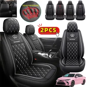 For sr5 v6 truck 2PCS Car Seat Covers High-End PU Leather with Crown Embroidery Dual-Seat Cushion Covers for Front Driver and Passenger Seats Fully Wrapped Water-Resistant Wear-Resistant