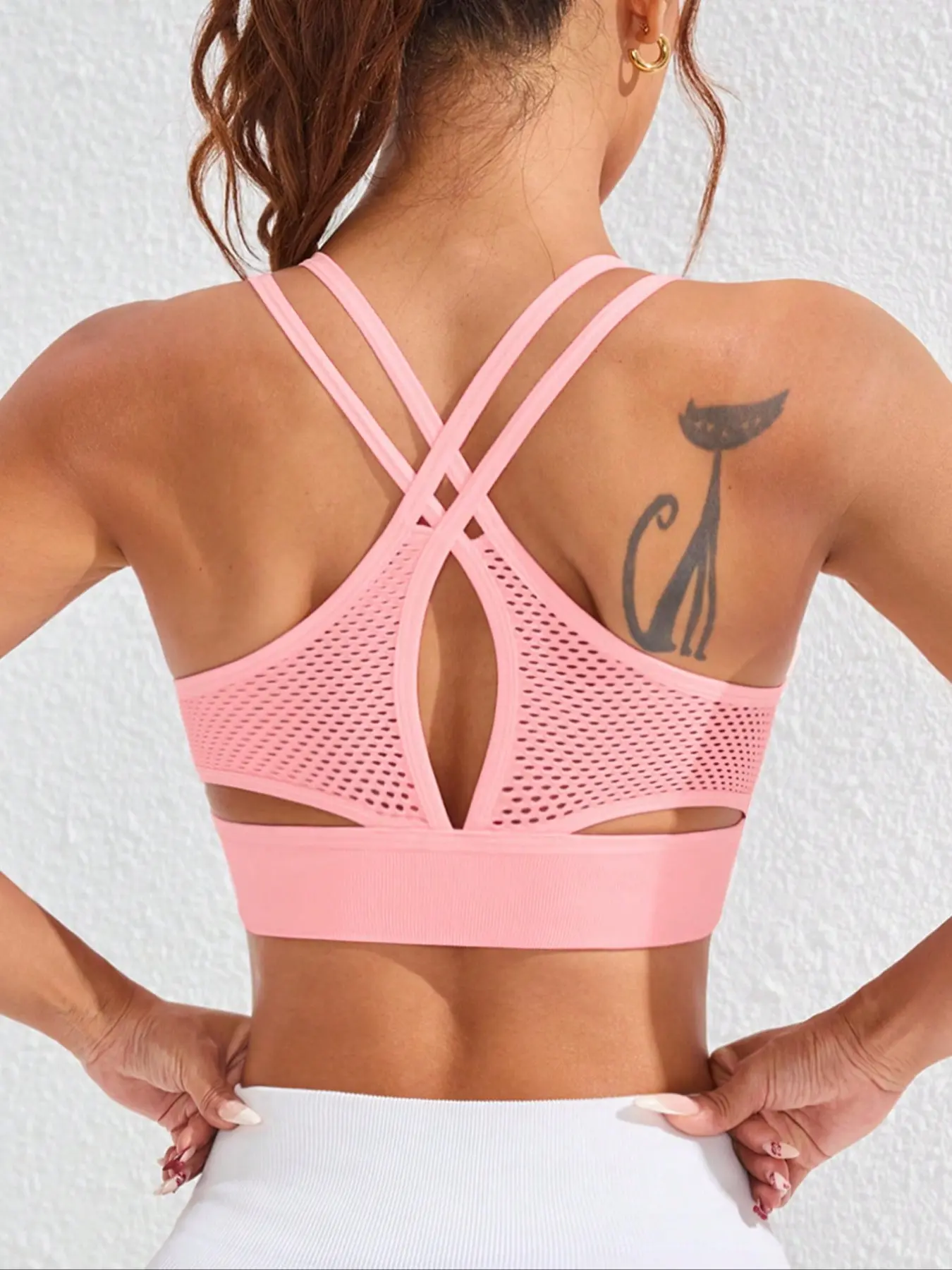 Women's Summer Hollow-Out Removable Padding Knit High Elastic Strappy Workout Sports Bra, Adjustable Straps, Breathable Yoga Fitness Backless Tank Top, Activewear, Backless Yoga Bras, Sporty Bra, Sportswear Bra