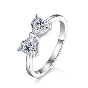 1.6ct Classic Heart Cut Ring Angelic Bow Ring D Color VVS Synthetic Moissanite Ring Jewelry Silver-Plated Band Perfect Birthday Engagement Wedding Anniversary Christmas Valentine's Day Gift