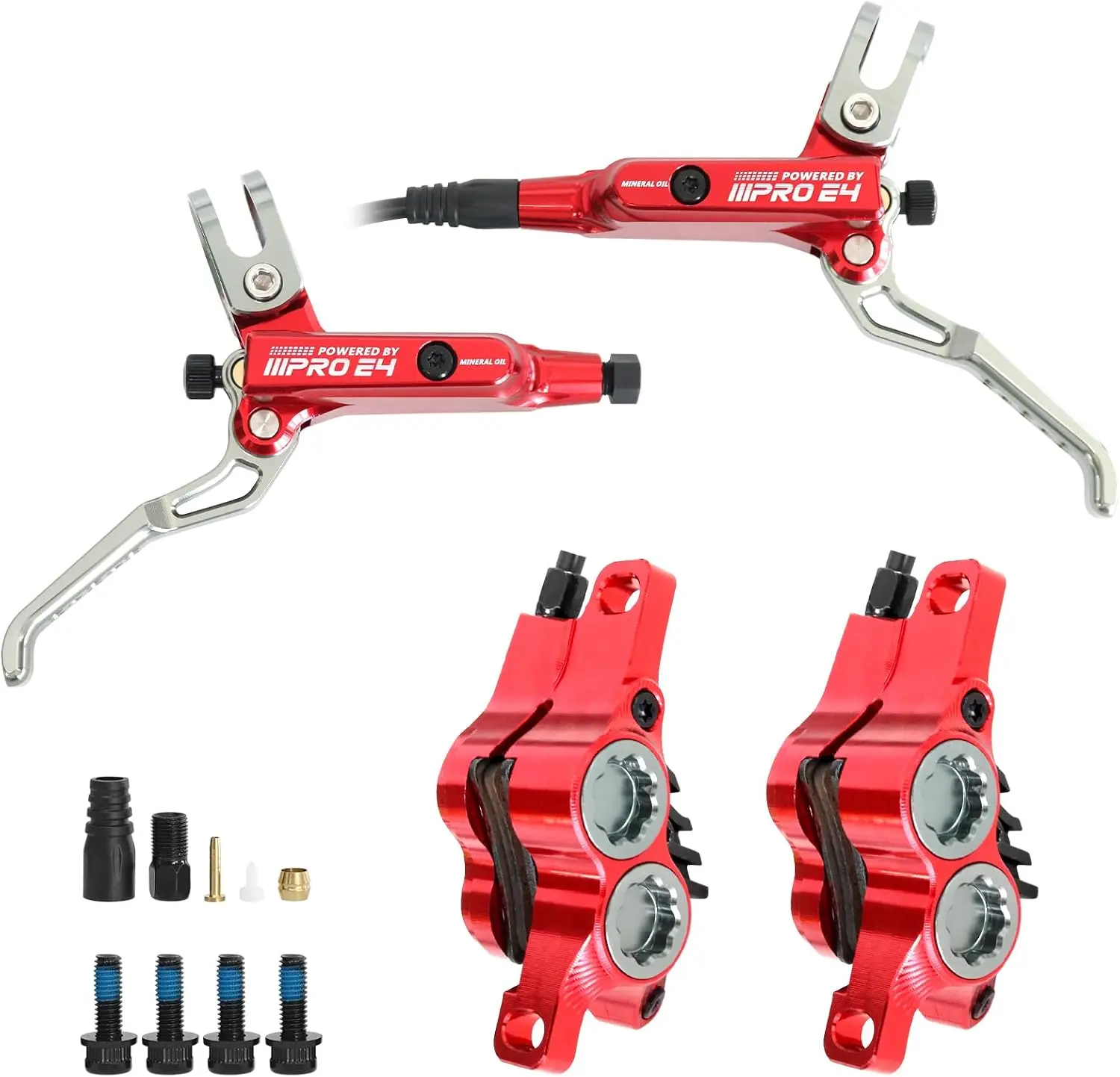 ZTZ IIIPRO E4 4-Piston Hydraulic Disc Brake Set with Ceramic Brake Pads, Pre-Bled Internal Routing Kit for an Enhanced Appearance, Fits MTB, eBike, & Fat Bikes, Mountain Bike, Performance, Components & Parts, Mtb Compatible