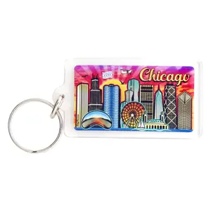 Chicago Illinois Skyline Acrylic Rectangular Souvenir Keychain 2.25" X 1.25"