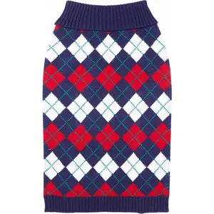 Blueberry Pet Chic Argyle All over Dog Sweater in Navy Blue, Back Length 10", Pack of 1 Clothes for Dogs