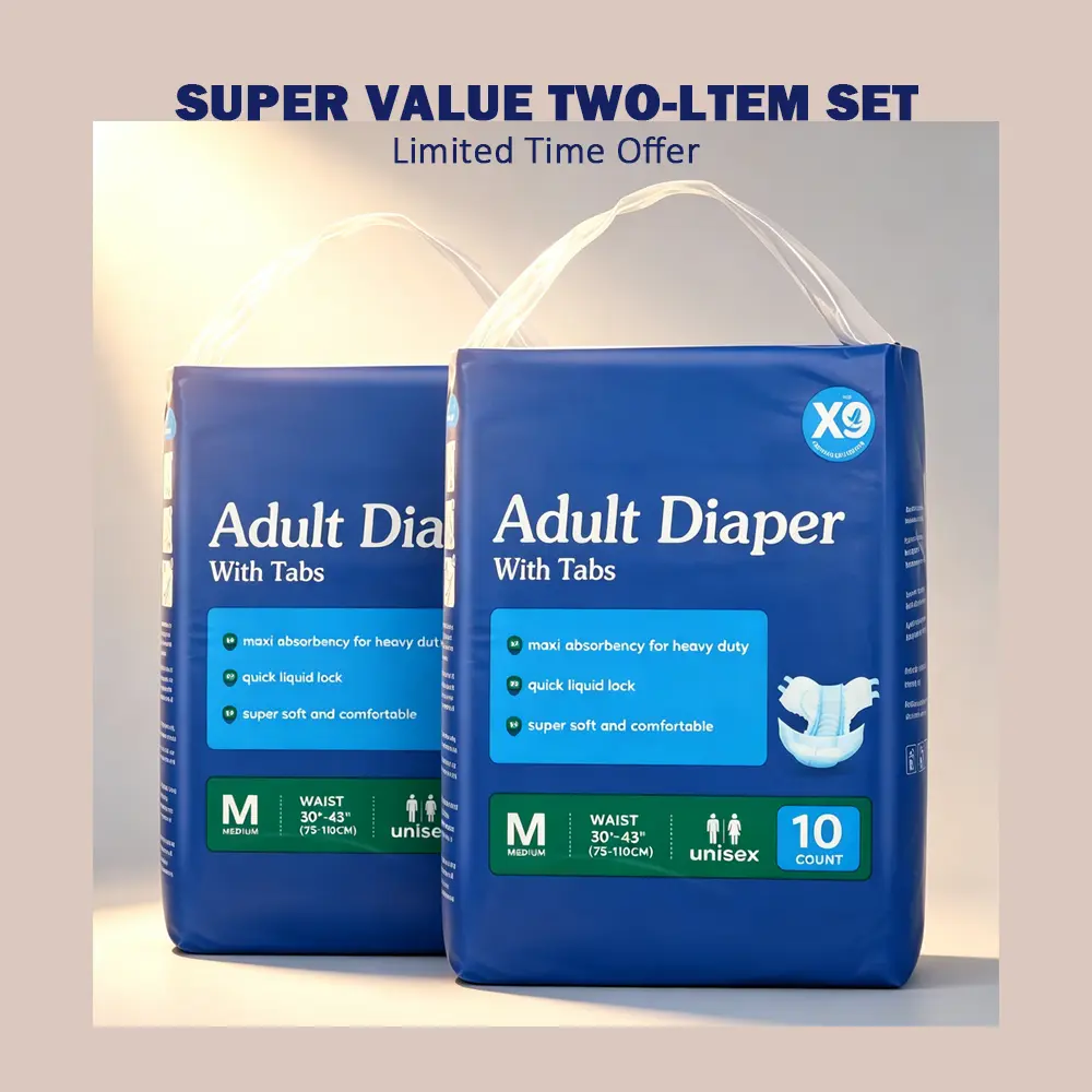 X9 Adjustable Closure Adult Diaper,Super Value Two-Item Set,Incontinence Protection Disposable .Diapers in M/L/XL . 8HR Odor Control High Absorbency and Leakproof. Clinically Tested Safe Unscented & Chlorine-Free.