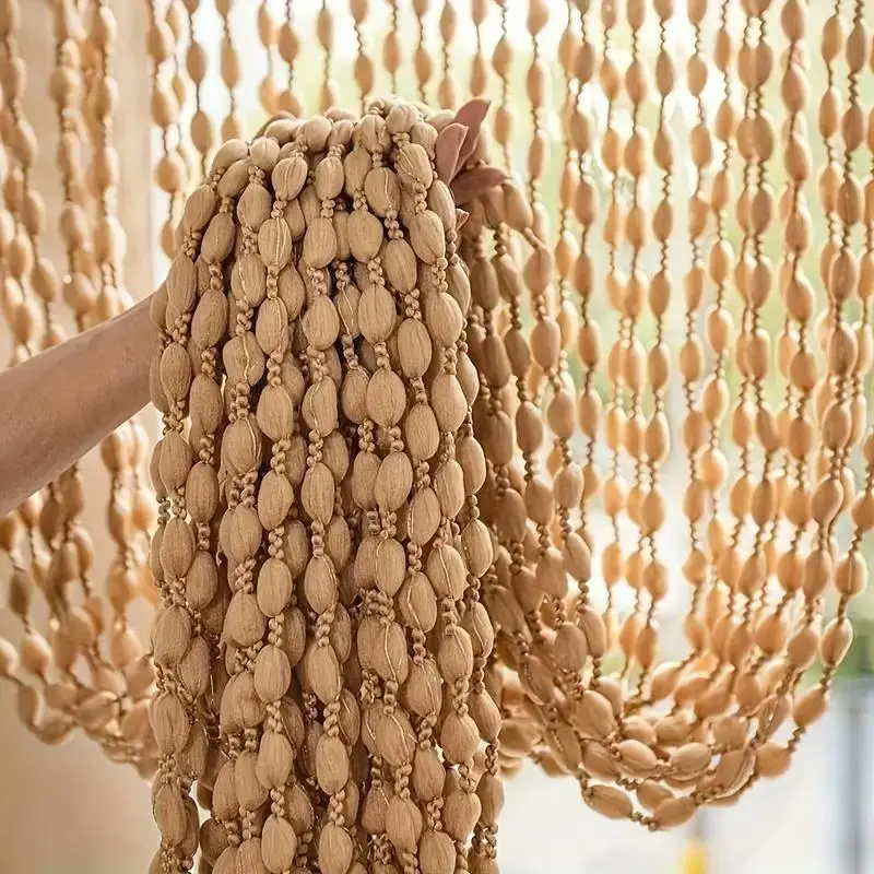 2pcs Bohemian Tassel Curtain Panels - Beige & Brown Striped Polyester Hand Wash Only, All-Season Decorative Window Hanging Hanging Curtains Home Decorative Curtain Beaded Curtains Home Decoration Curtain
