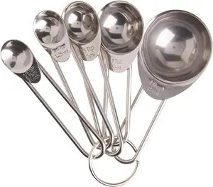 Stainless Steel Measuring Spoons Set of 5 1/8 1/4 1/2 1 Teaspoon 1 Tablespoon Dishwasher Safe for Liquid and Dry Ingredients Etched Markings Long-Lasting Visibility